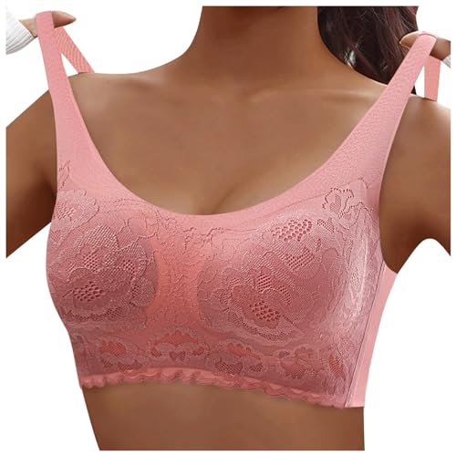 MODSGUE Sujetador de encaje suave para mujer, sin aros, cierre frontal, acolchado, bralette sin costuras, sujetador push up, suave, cómodo, transpirable, sujetador de yoga, rojo, L