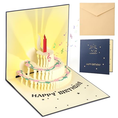 GeeRic Tarjeta Felicitacion Cumpleanos 3D,Tarjeta Cumpleaños Original con Musica y Luz, Tarjeta de Celebración Hecha a Mano con Sobres Tarjetas de Regalo para Familia Amigos