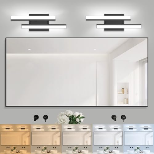 Image of Bathroom Light Fixtures: 18-Inch Modern Bathroom Vanity Light ETL Certificated 5CCT Optional Wall Lights Over Mirror 20W, LED Vanity Light Bar 0-100% Dimmable - Wall Light Fixtures, 2 Pack
