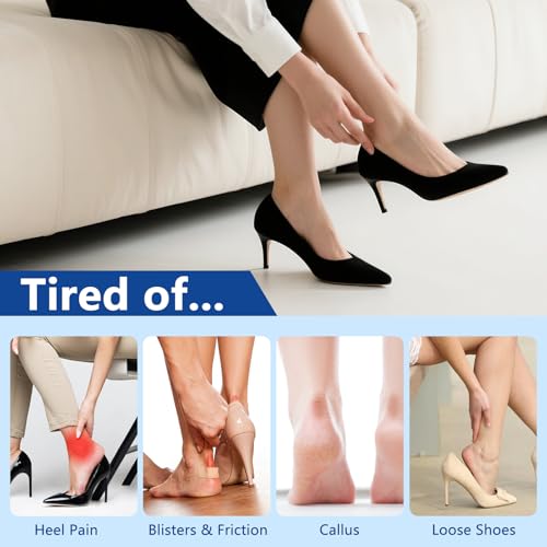 Heel Grips Liner Cushion Inserts for Loose Shoes Men Women, Soft, Suitable, Comfortable, Heel Pads Protectors for Heel Slipping, Heel Pain, Blister, Friction, Anti-Slip Shoe Filler, 4 Pairs, Black