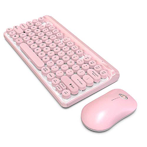 zhuao Vintage Punk Redondo-Teclado Conjunto, Silencioso Ratón De Tecla Portátil Sin Luz,...