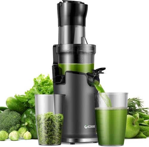 GDOR Slow Juicer Entsafter für Gemüse und Obst mit 90mm XL Einfüllöffnung, Hohe Saftausbeute Entsafter, Leise & BPA-frei Juicer, Einfach zu Reinigen Saftpresse Elektrische mit 2 Gläsern & Bürste...