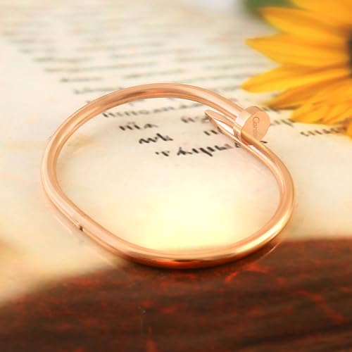 Jewar Nail Design Cuff Bangle Bracelet, Modern Twisted Style, Available in Rose Gold, Yellow Gold and Silver Statement Brushed/Hammered/Textured Bracelet for Women & Men4