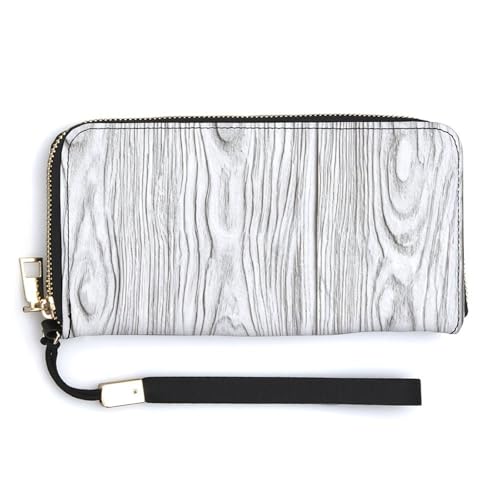 White Wood Texture Vintage PU Leather Clutch Long Bifold Wallet, Coin Purse Credit Pass Case, Durable Card-Holder Money Storage for Women Men