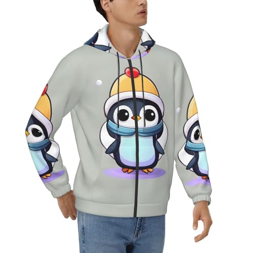 Sweat à capuche zippé pingouin mignon avec cordon de serrage