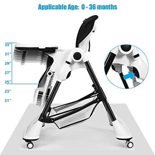 Image of INFANS High Chair with One-Hand Removable Tray, 4 Lockable Wheels & Large Storage Basket - Multi-Adjustable Height, Recline & Footrest, Removable Cushion, Foldable for Baby, Infant& Toddler