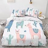 JCAKES Alpaca Juego De Funda De Edredón con Estampado 3D, Juego De Funda De Edredón con Cierre De Cremallera para Niños, Juego De 3 Piezas De Microfibra Suave Double（200x200cm）