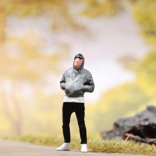 Fremego Miniature Figures Model,1/64 Scale Fashion Girl Fitness Girl Tiny People Figurine Simulation Diorama Male Female Figure Scene Props for Decoration Car Vehicle (Grey Hoodie Man)