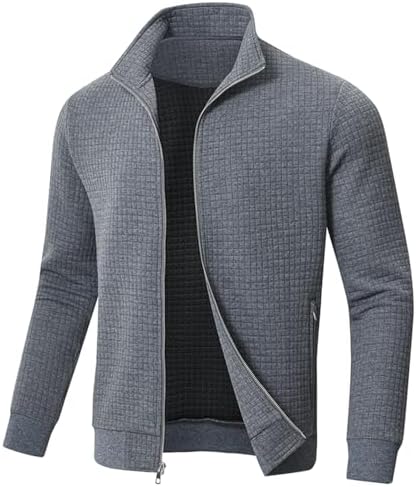 Huayuzh Jacke Herren übergangsjacke Winter Karierten Jacquard Alltag Freizeit Leicht Jacken mit Reißverschlusstasche