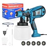 Paint Sprayer, 800W HVLP Electric Spray Gun with 1400ML Large Container, 5 Copper Nozzles & 3 Spray Patterns, Adjustable Flow up to 1200ml/Min, for Walls, Ceilings, Fence, Cabinets & DIY Projects