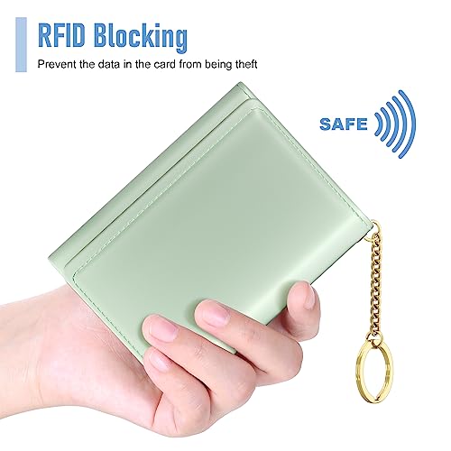 Image of Rouidr Womens Wallet, Small Slim RFID Card Wallets for Women, Cute Front Pocket Trifold Leather Card Organizer with 7 Slots & ID Window, Green