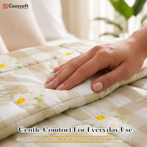 Image of Cozysoft Reversible AC Comforter Set| 220 GSM, Daisy Petal Check Double Bed | Lightweight Ultra Soft Microfiber Comforter| Quilt /Blanket /Duvets for All Weather