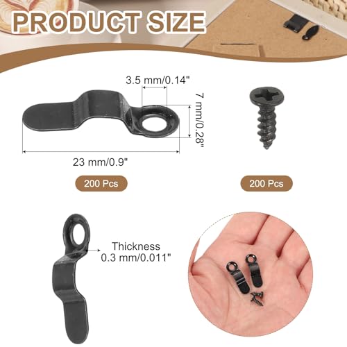 Image of uxcell 200pcs Picture Frame Backing Clips, 0.9 inch Photo Frame Turn Buttons Fasteners Hardware Corner Clip with 200pcs Screw for Hanging Pictures Craft Drawings, Bow Shaped Black