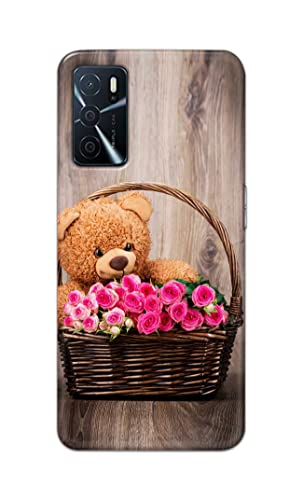 Image of PRINTFIDAA Roses and Teddy Bear in The Wicker Hard Back Cover for Oppo A16 / Oppo A16s / Oppo A55 5G / Oppo A53s 5G Back Cover -(P6) KAT1004