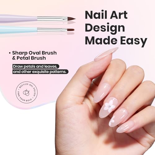 Image of Beetles Nail Art Brushes Set, 7Pcs Nail Art Tools, Fingernail Art Design Pens, Wood Alloy Handle Nail Brush Set, Nail Brushes for Nail Art Salon DIY at Home Manicure Gifts for Women