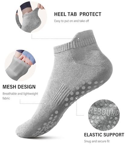 Image of DIBAOLONG Pilates Socks with Grips for Women Yoga Socks Non Slip Barre Hospital Socks 6-Pairs Grippy Ankle Socks