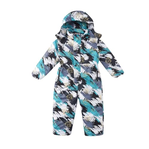 Kids Heart Print One 𝗣iece Snowsuit Water-Proof Ski Suit Jumpsuits Overalls Toddler Boys Girls Hooded Snow Girl