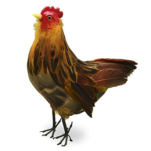 Standing Multicolored Feathered Artificial Hen Chicken with Attached Wire