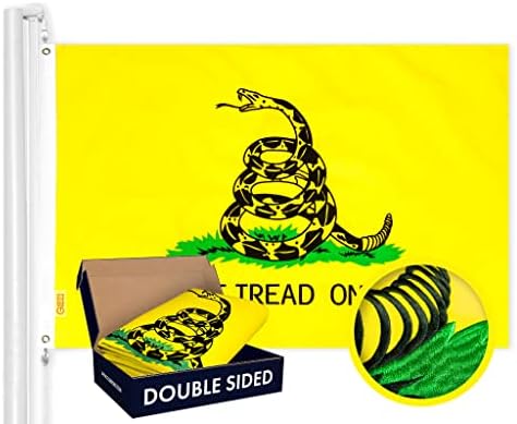 G128 Gadsden Don't Tread On Me Flag | 3x5 Ft | Double ToughWeave Series Double Sided Embroidered 210D Polyester | Historical Flag, Embroidered Design, Indoor/Outdoor, Brass Grommets, Heavy Duty, 3-ply