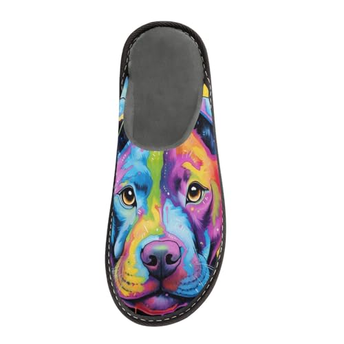 Men’s Women’s Memory Foam Scuff Slippers Colorful Dog Portrait Indoor Outdoor Slippers Size 4-53