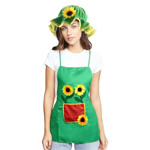 Zidoley Costume de jardinier avec tablier et chapeau de jardinier, costume de carnaval jardinier femmes hommes Costume de carnaval amusant pour femmes hommes...