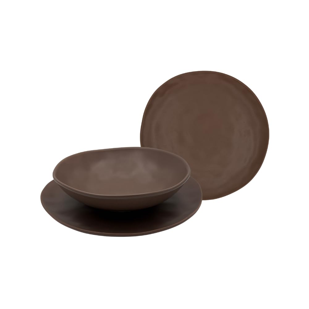 Organic Tortora – Servizio Piatti 18 Pezzi in Stoneware, 6 Persone: 6 Piani 25 cm, 6 Fondi 20 cm, 6 Frutta 20 cm – Finitura Opaca Artigianale – Moderno Nordico – Lavastoviglie e Microonde.