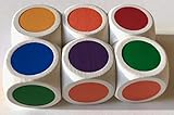 Farbenwürfel / Farbpunktewürfel / Farbwürfel aus Holz, extra groß (20 mm), Würfel für kleine Kinder, Senioren und XL-Spiele. Made in Germany. (6 Würfel, Rot, Gelb, Blau, Grün, Orange, Lila)