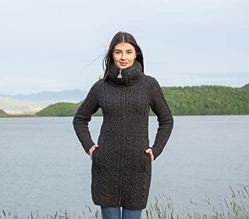 Image of SAOL Irish Cardigan for Women with Pockets Made of 100% Merino Wool Ireland Long Coat