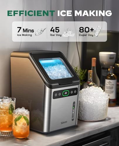 Image of Silonn Nugget Ice Makers Countertop - 44lbs per Day Ice Machine with Self-Cleaning, Timer Pebble Ice Maker with Soft Chewable Ice, One-Click Operation Ice Machine, Stainless Steel