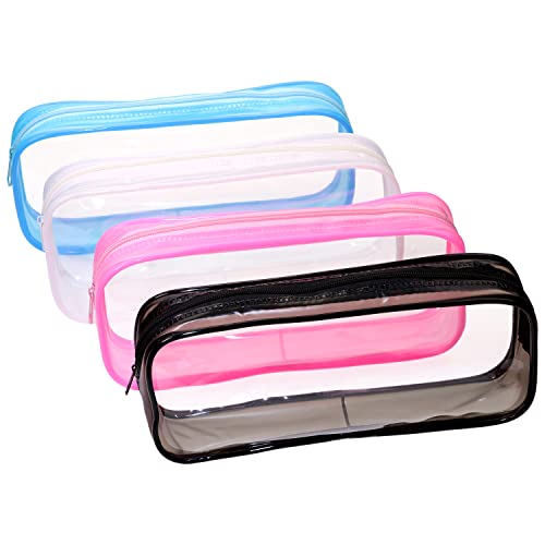 Image of Tupalizy 4PCS Clear Makeup Bag Zipper Pencil Case Pouch PVC Travel Cosmetic Organizer for Purse Toiletry Women Girls Students Pen Marker Crayon Highlighters Cable Cords Tool Storage Art School Supply