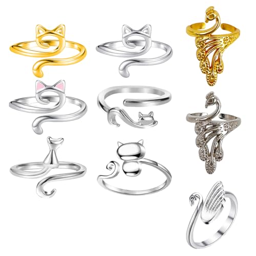 9 Pcs Adjustable Crochet Rings Metal Knitting Loop Rings for Fingers Crochet tension ring Knitting Thimble Accessories for Crochet Mother Grandma Faster Knitting (9 style Gold & Silver)