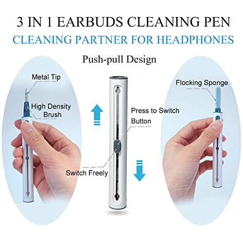 2 Pcs Cleaner Pen Kit For Airpod, Carereal 2022 Earbuds Cleaning Pen With Flocking Sponge/Soft Brush/Metal Tip 3 In 1 Compact Portable Multifunctional Headphone Cleaning Kit Tool(2 White) #TOP1