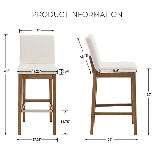 LZAREAL Bar Stools Set of 2, 30\'\' Modern Upholstered Barstools with Natural Wood Leg, Stool Chair for Kitchen Island, Home Bar, High Table, Pub, Linen Beige - Thumbnail 2