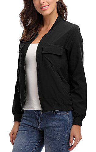 MISS MOLY Bomber Jacket Womens Flight Jackets Long Sleeve Zip Up Lightweight Casual Solid Quilted Coat Multi-Pocket Black Medium - 5
