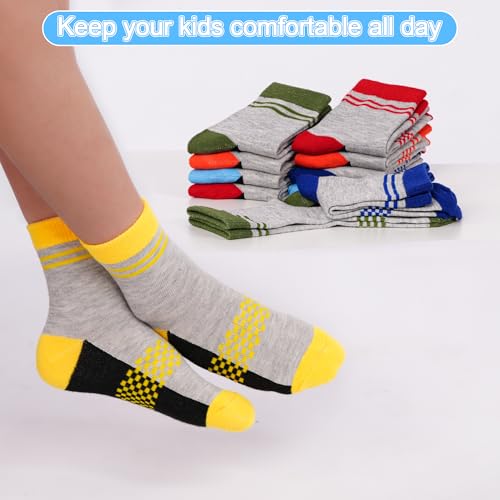 Image of GENTABY Boys Crew Socks Novelty Plaid Kids Multiple Colour Elastic Mid Cut Toddler Socks Fashion Casual Breathable Boy Sport Socks 12 Pairs for 2-14 Years Children