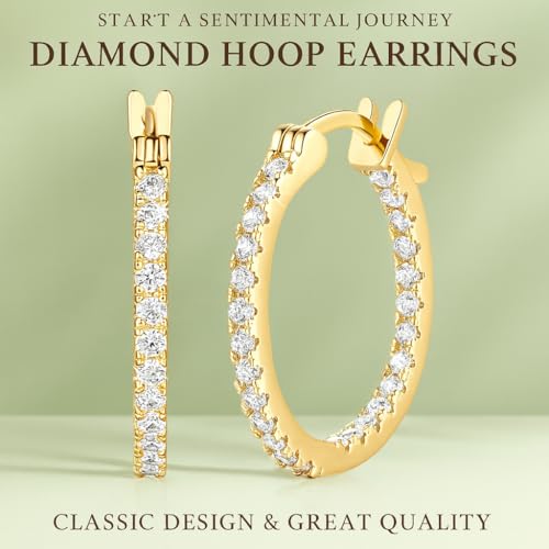 14K Gold Hoop Earrings with Dual-Sided CZ for Women, Hypoallergenic for Sensitive Ears, 15/20/30mm2