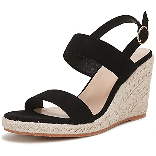 Image of VETASTE Womens Espadrille Wedge Sandals Heels Open Toe Platform High Heeled Ankle Strap Buckle Dress Wedges Shoes