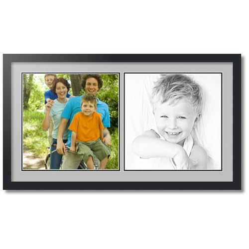 ArtToFrames Collage Photo Frame Double Mat with 2-14x14 Openings with Satin Black Frame and TV Grey mat.