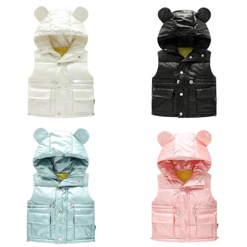 KAGAYD Toddler Boys Girls Hooded Puffer Vest Padded Warm Winter Jacket Sleeveless Bear Ears Zipper Up Coat with
