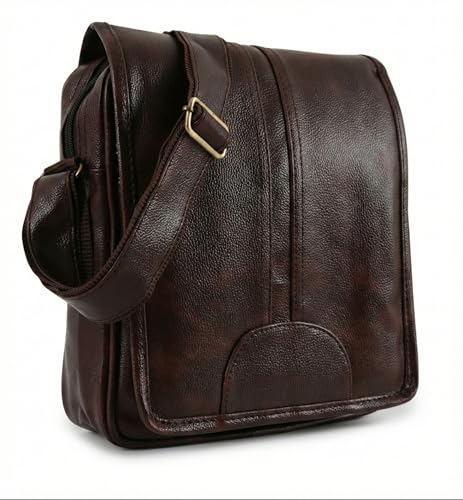 Image of Men's Leather Sling Bag Crossbody Messenger Shoulder Bag | Stylish Office Travel Side Bag with Multiple Compartments, Adjustable Strap & Secure Pockets for Daily Use