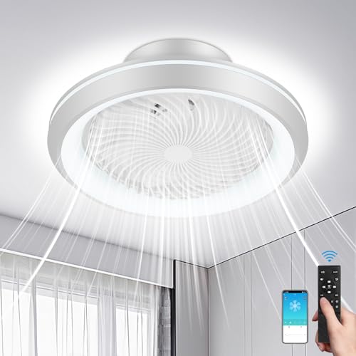 Litglobe Ventilador de Techo con Luz 49CM, 360 ° Giratorio Lampara Ventilador Techo Silencioso,Regulable Ventiladores de Tech𝗼 con Mando a Distancia APP, 6 Velocidades,Reversible,3 Colores,Blanco