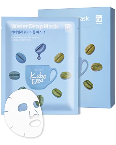 Chungho Cosmetics Kabeella Water Drop Mask, Moisturizing Facial Mask With Green Coffee Bean Seed, Hyaluronic Acid, And Ceramide, Skin Smooth & Dewy, Eco-Friendly Cellulose Sheet Masks, 5 Sheets #TOP12