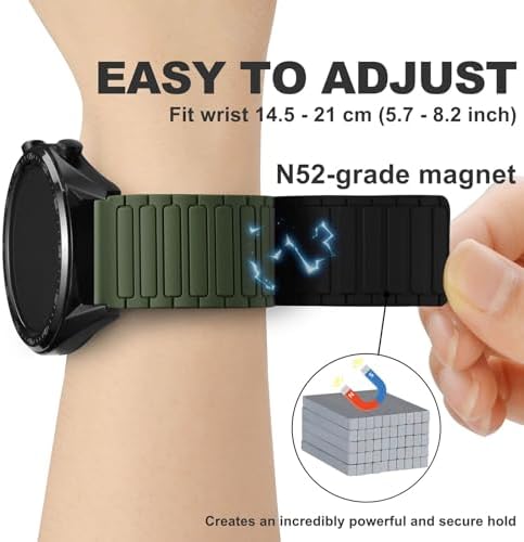 WOCCI 20mm Magnetic Silicone Watch Band, Tactile Ridged Texture, Quick Release (Green+Black) - 2