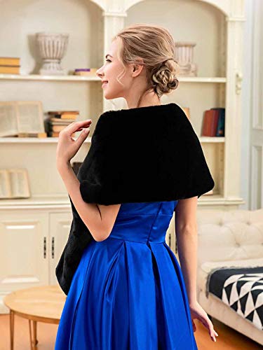Bounzhi Women 's Wedding Faux Fur Shawl Wraps Bridal Wedding Scarf Stoles Faux Fur with brooch for Bride and Bridesmaids4