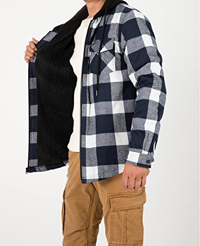 Image of ZENTHACE Mens Sherpa Lined Flannel Shirt Jacket with Hood,Full Zip