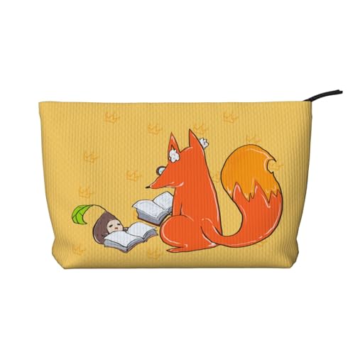 Neceser de pana con estampado de semillas de girasol y zorros, bolsa de almacenamiento portátil con cremallera para mujer, color negro, talla única