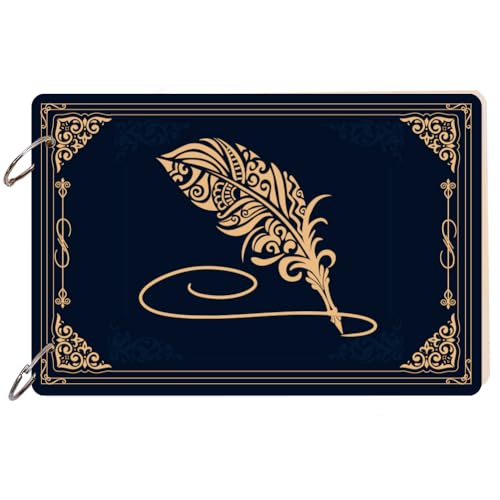 SUPERDANT Wooden Loose Leaf Binder Retro Feather Greeting Card Organizer Quill Pen Book Postcard Photo Album 2-Rings Cover Gift Card Birthday Card Greeting Card Holder Card Keepsake