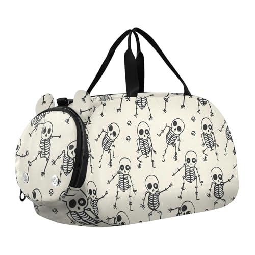 Duffle Bag for Boys or Girls with Shoes Compartment, Skeleton Skull Funny Style Sports Travel Bag Overnight