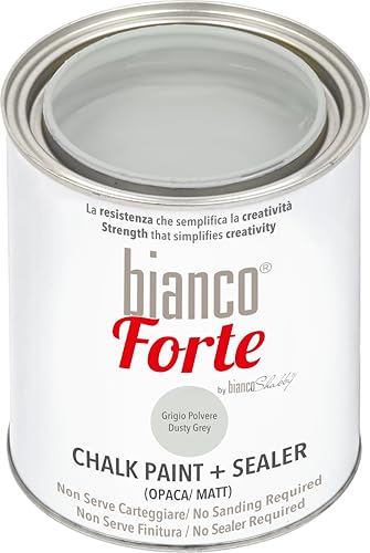 Bianco Forte - Pintura a la tiza 2 en 1 - Pintura a la tiza y sellador 2 en 1: pintura de alta resistencia para muebles, armarios, paredes y puertas, secado rápido, interior/exterior, acabado mate,