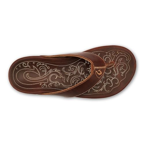 OLUKAI Mekila Men's Beach Sandals, Full-Grain Leather Flip-Flop Slides, Compression Molded Footbed & Comfort Fit, Enhanced Grip Soles2